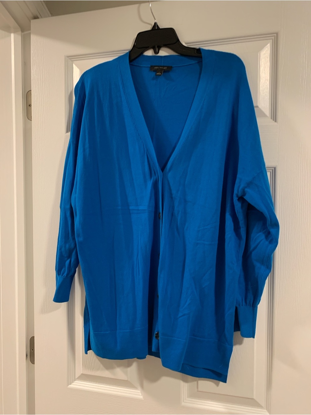 Ann Taylor Bright Blue V-Neck Button Cardigan